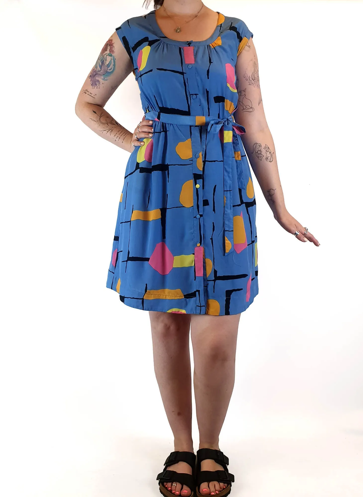 Leonard St blue print sleeveless dress size M