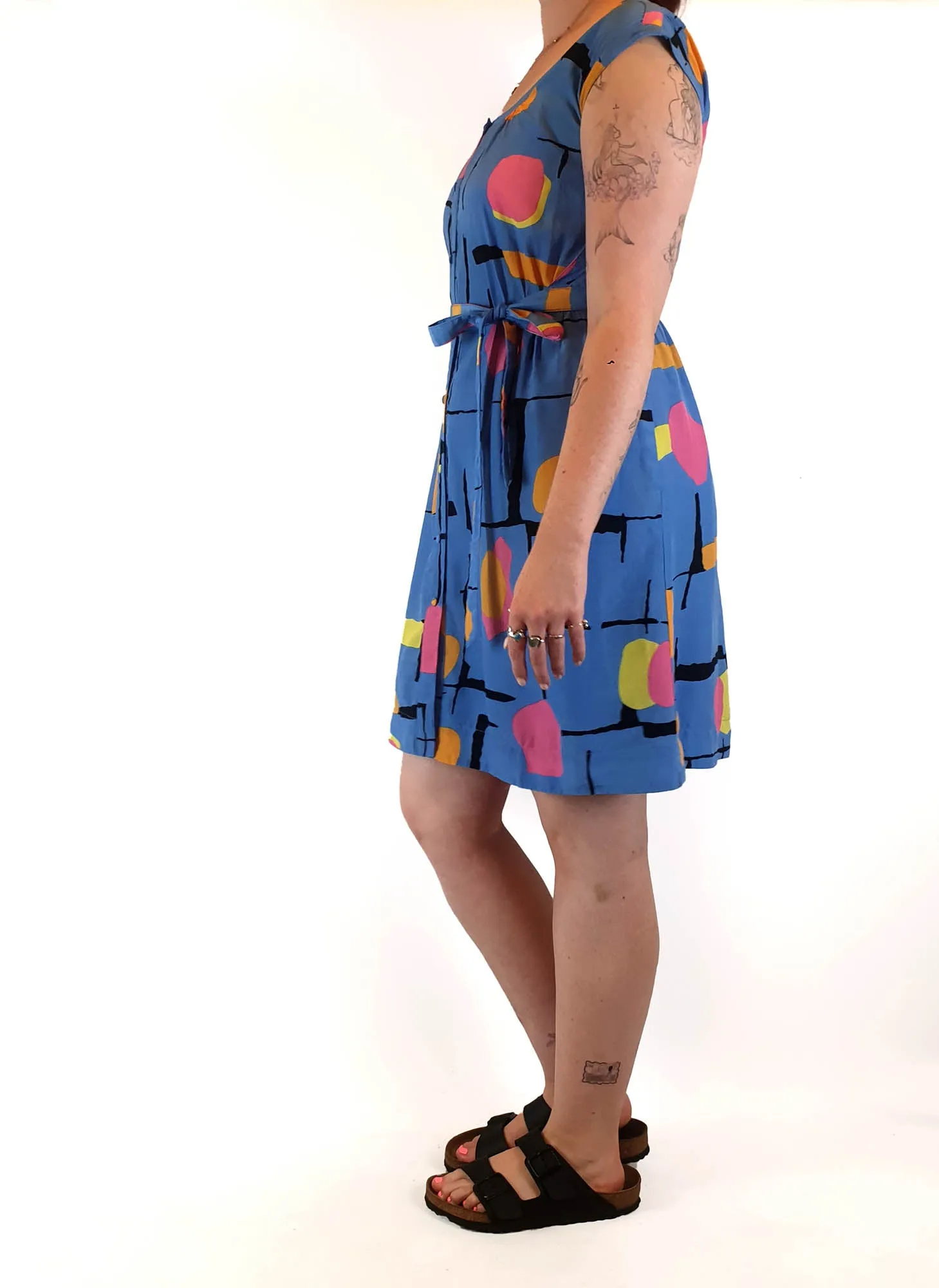 Leonard St blue print sleeveless dress size M