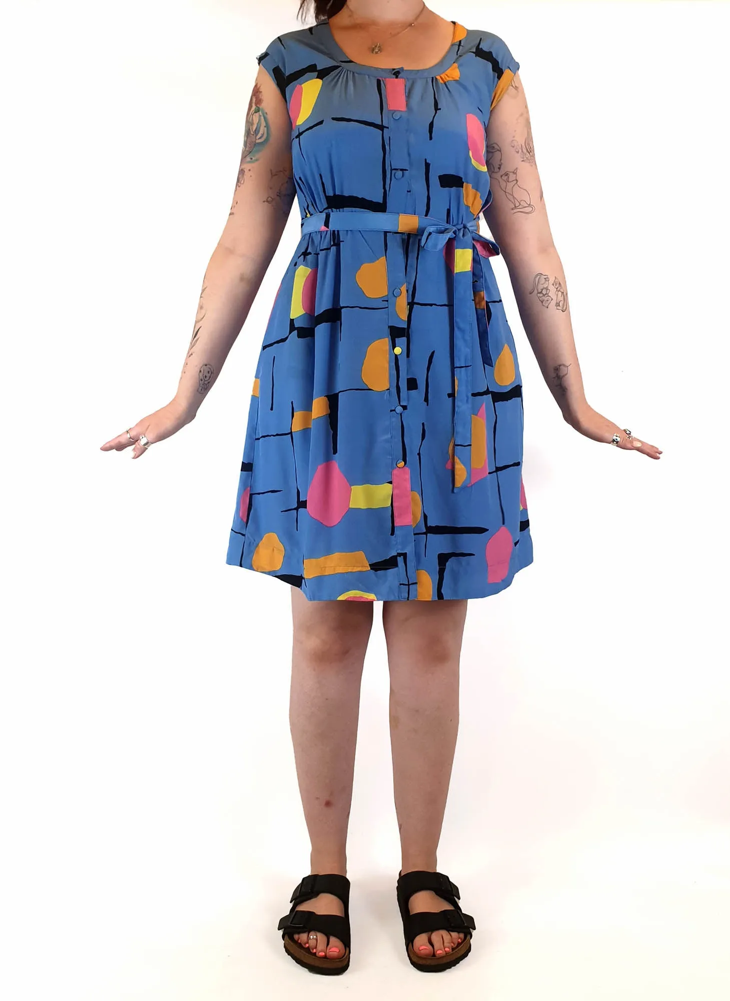 Leonard St blue print sleeveless dress size M