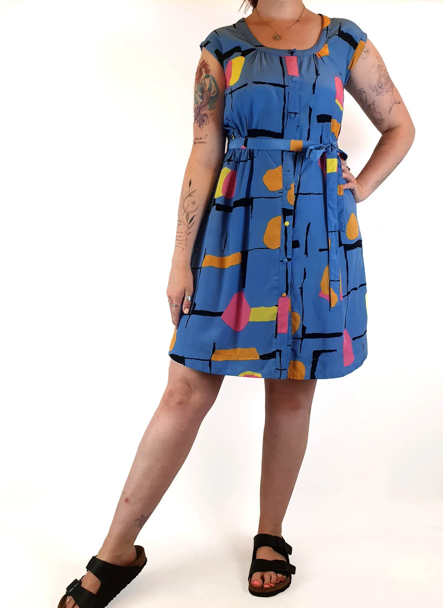 Leonard St blue print sleeveless dress size M