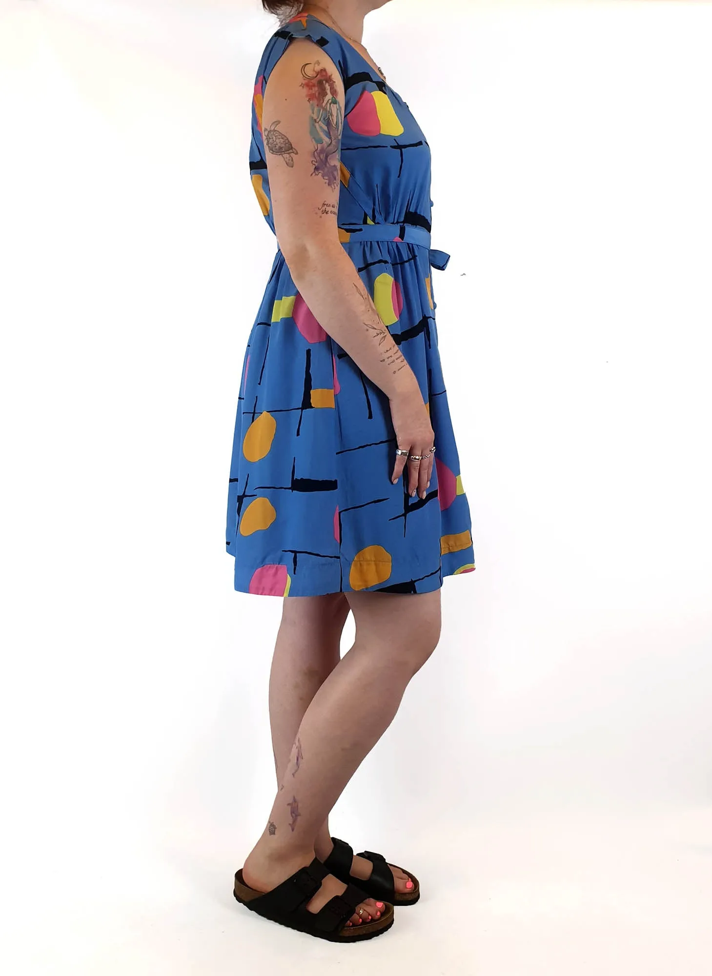 Leonard St blue print sleeveless dress size M