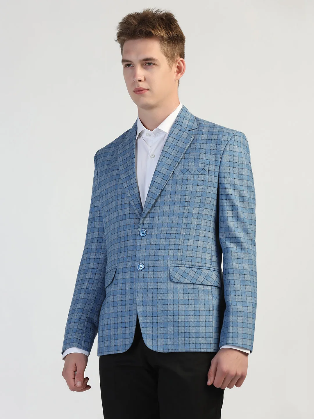 Light Blue Checked Tweed Blazer