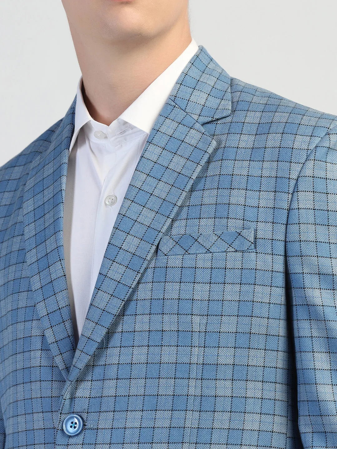 Light Blue Checked Tweed Blazer