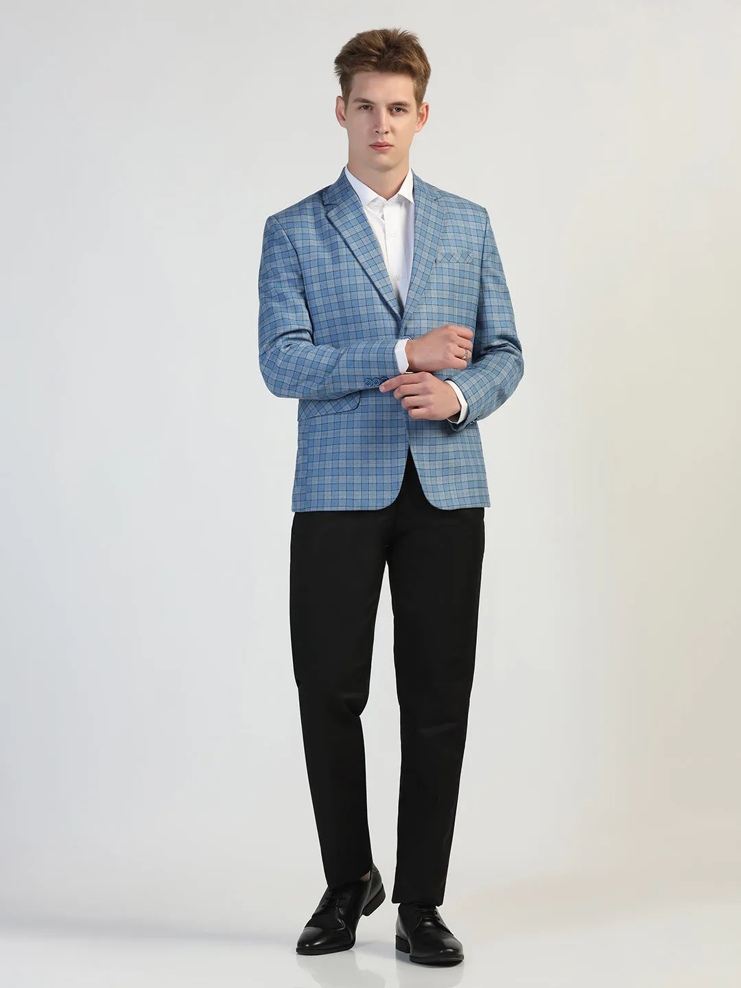 Light Blue Checked Tweed Blazer