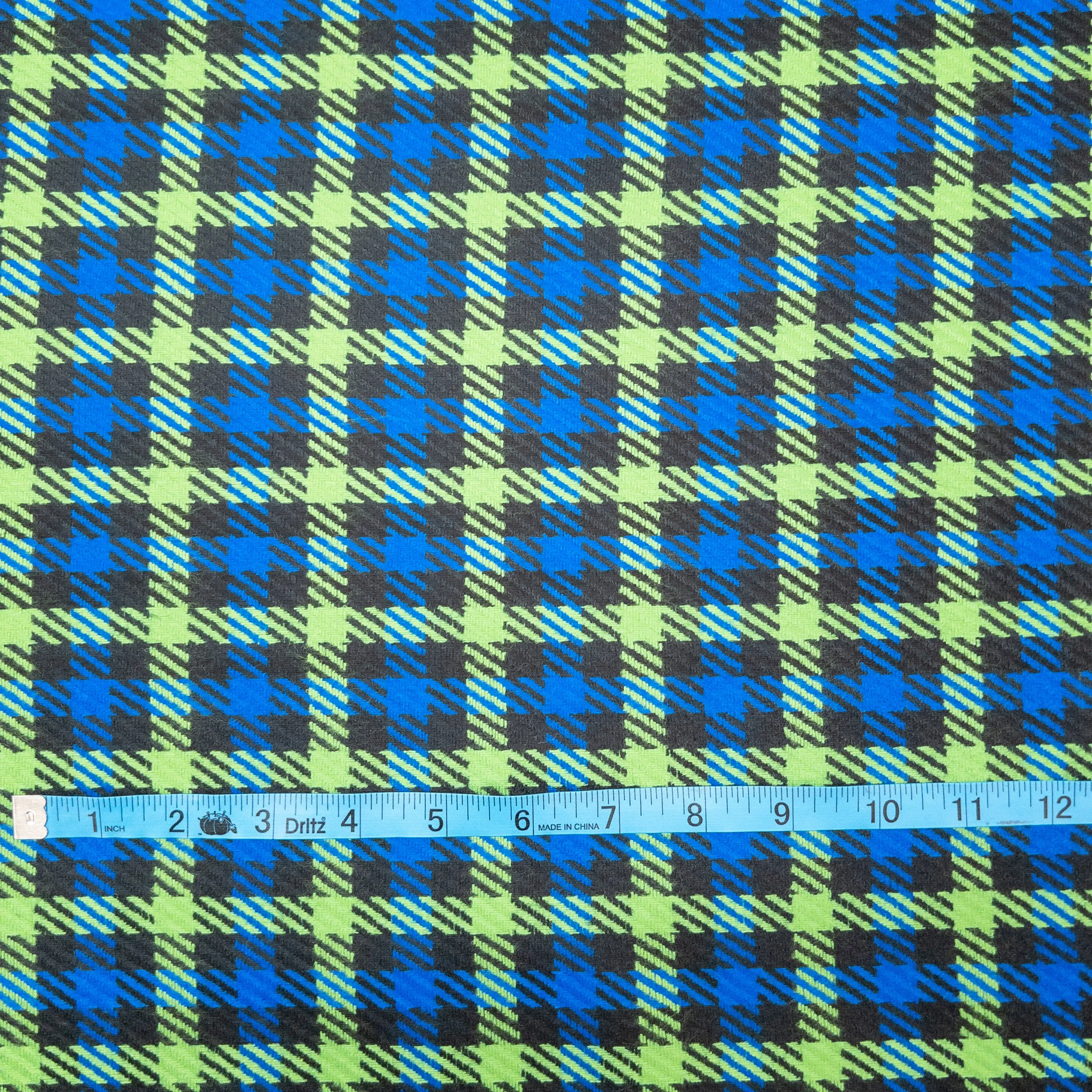 Lime and Cobalt Plaid Tweed - Deadstock