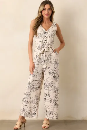 Living For This Ivory Tropical Print Sleeveless Jumpsuit