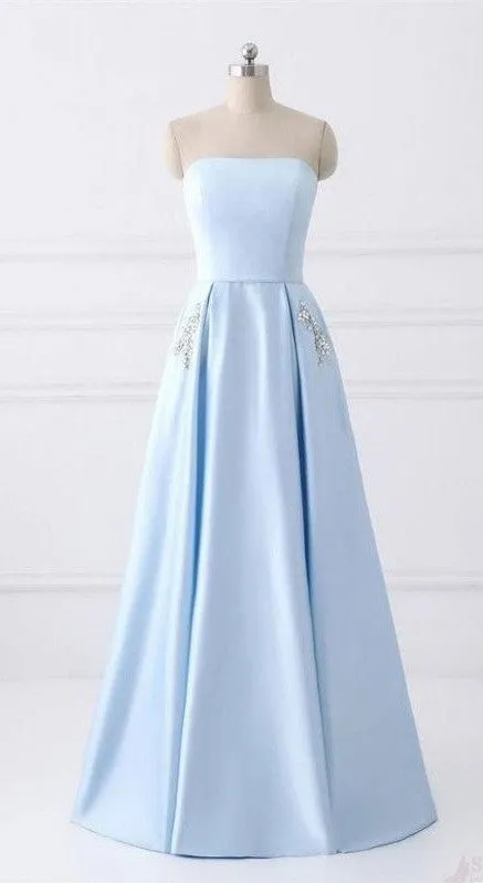 Long Strapless Prom Dress With Pocket