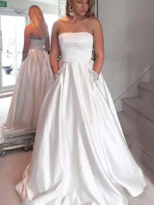 Long Strapless Prom Dress With Pocket