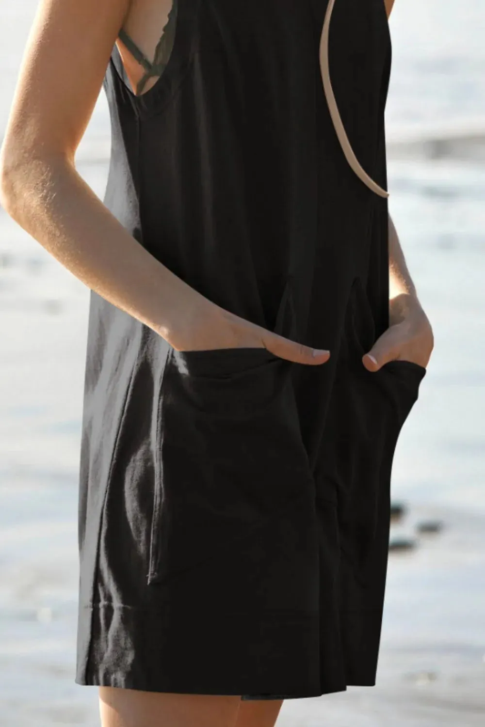 Lovelet Round Neck Sleeveless Romper with Pockets