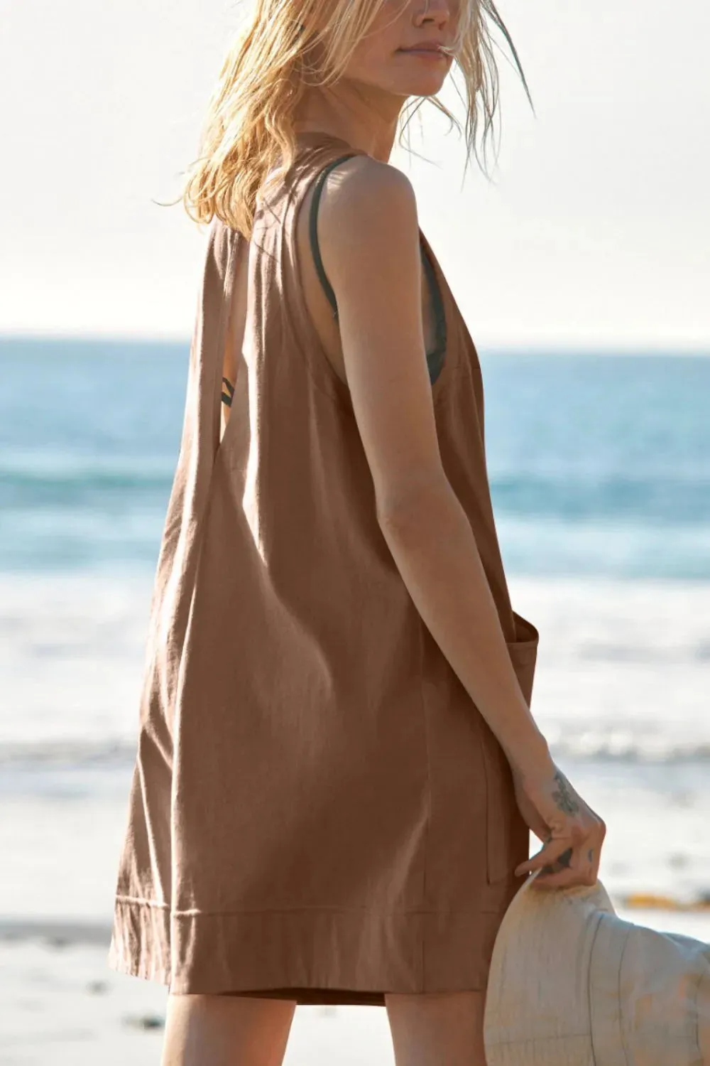 Lovelet Round Neck Sleeveless Romper with Pockets