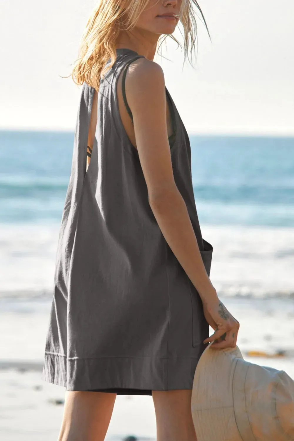 Lovelet Round Neck Sleeveless Romper with Pockets