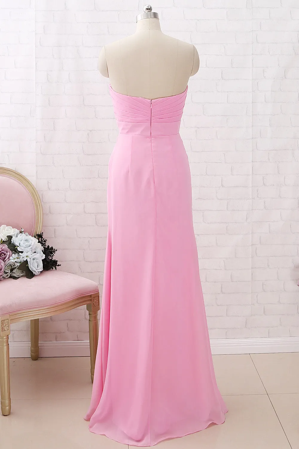 MACloth Strapless Sweetheart Chiffon Maxi Bridesmaid Dress Formal Evening Gown