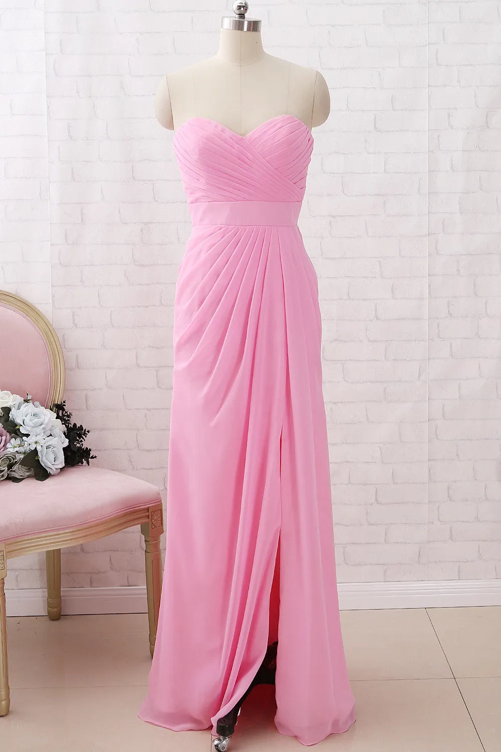 MACloth Strapless Sweetheart Chiffon Maxi Bridesmaid Dress Formal Evening Gown