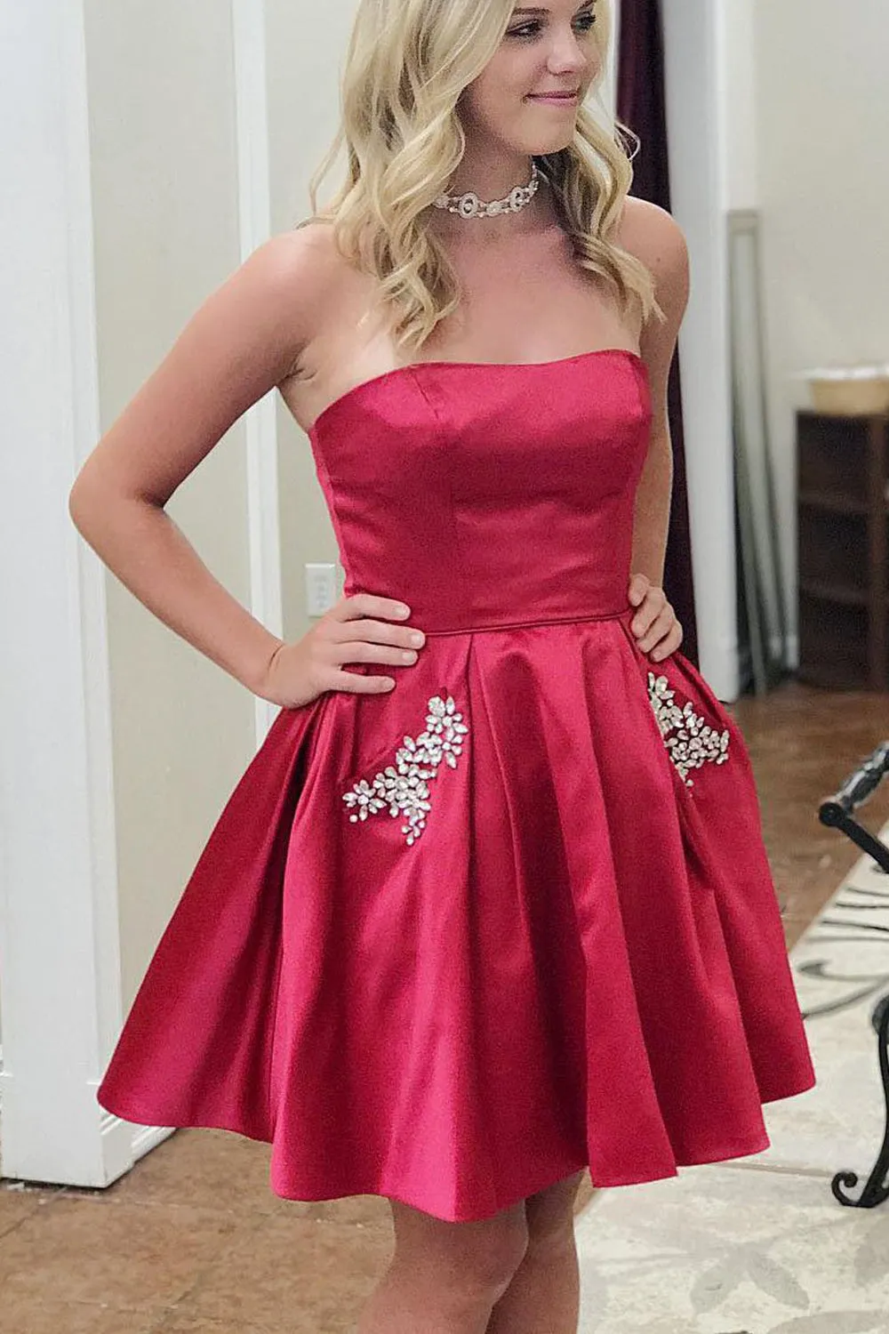 MACloth Strapless Sweetheart Mini Prom Homeocming Dress Sky Blue Wedding Party Dress