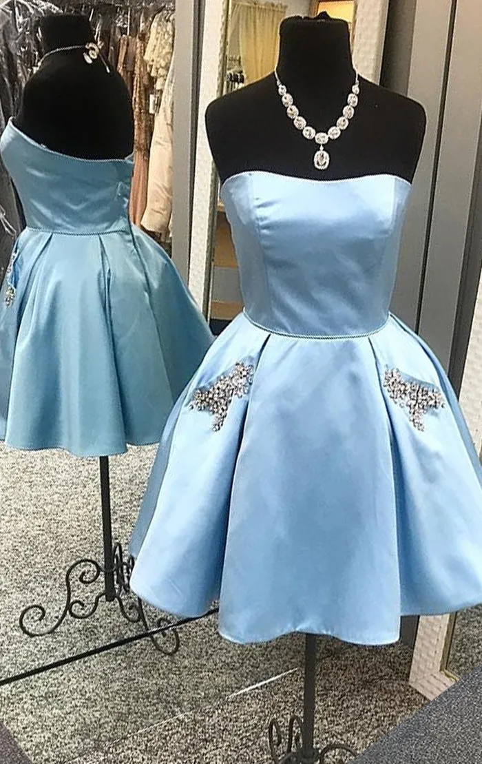 MACloth Strapless Sweetheart Mini Prom Homeocming Dress Sky Blue Wedding Party Dress