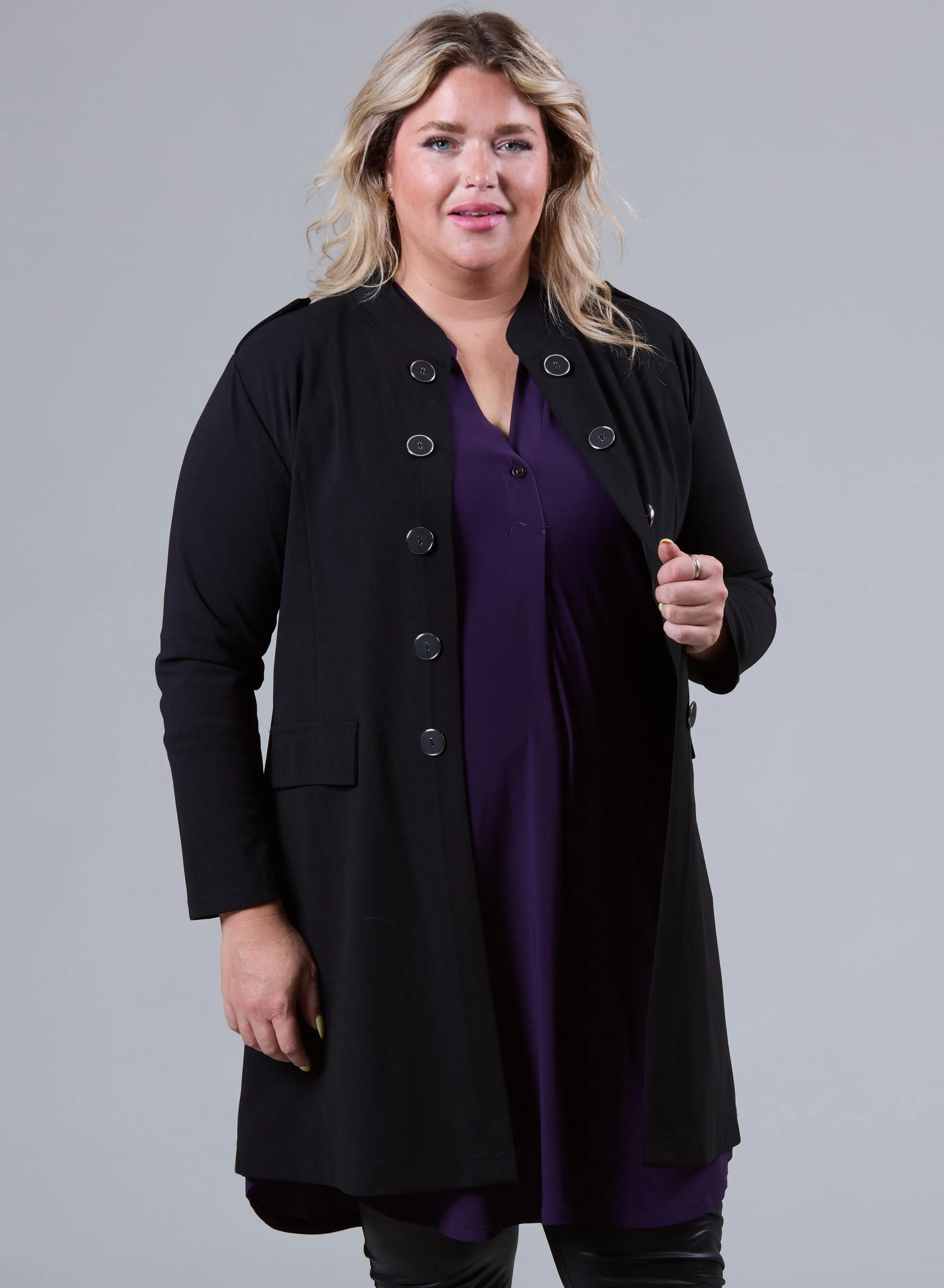 Magna Open Blazer With Button Details Black