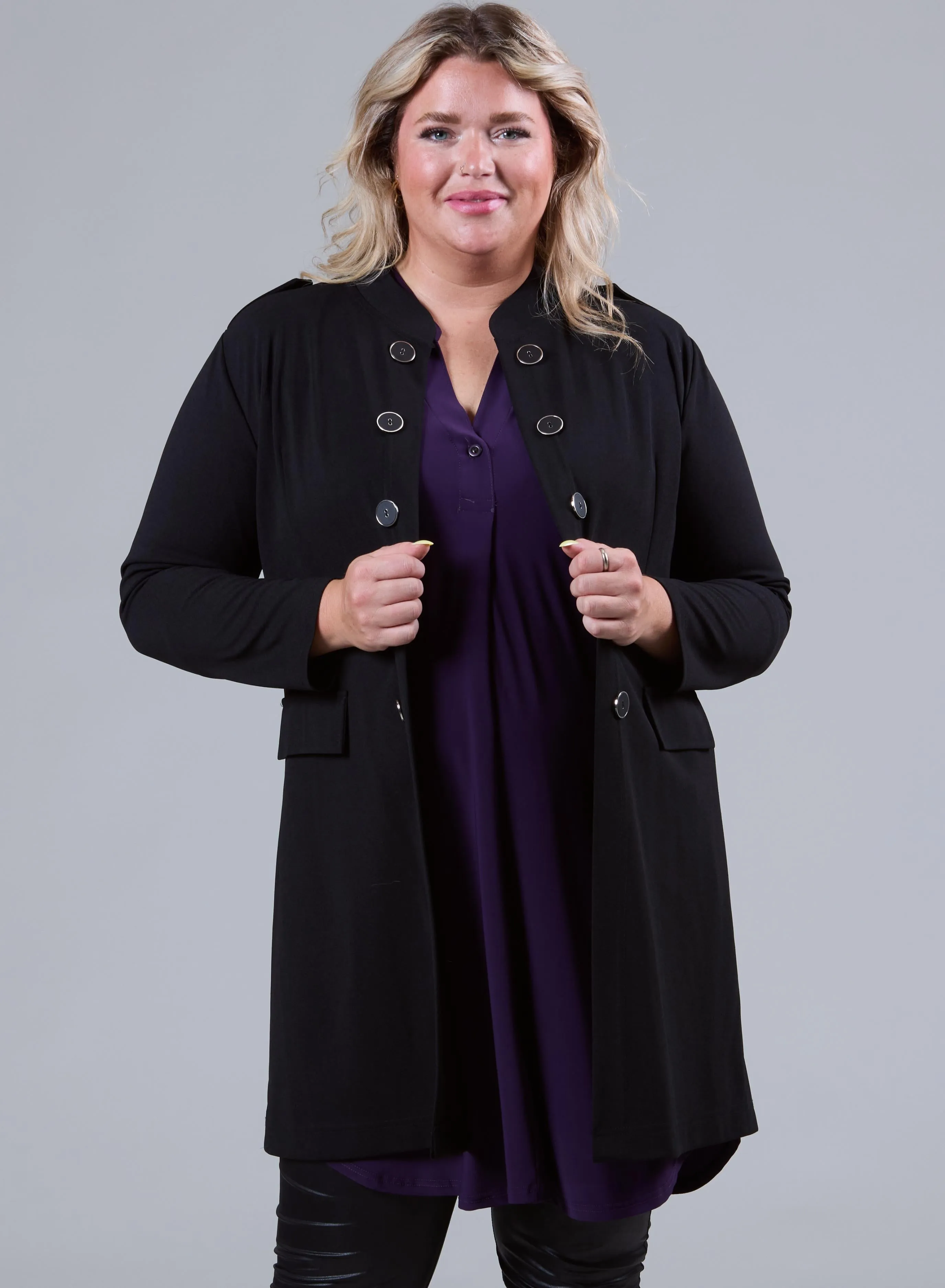 Magna Open Blazer With Button Details Black