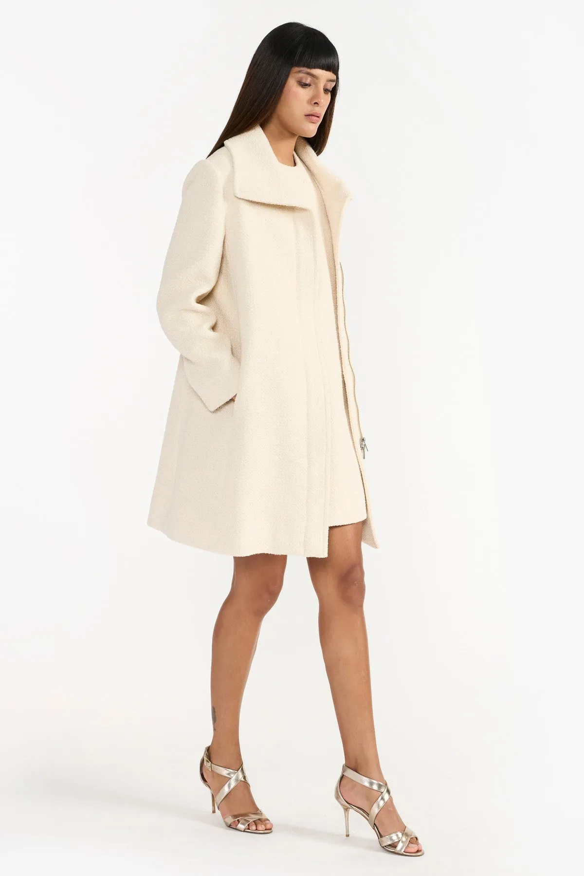 MARIE IVORY WOMEN WOOLLEN LONG COAT