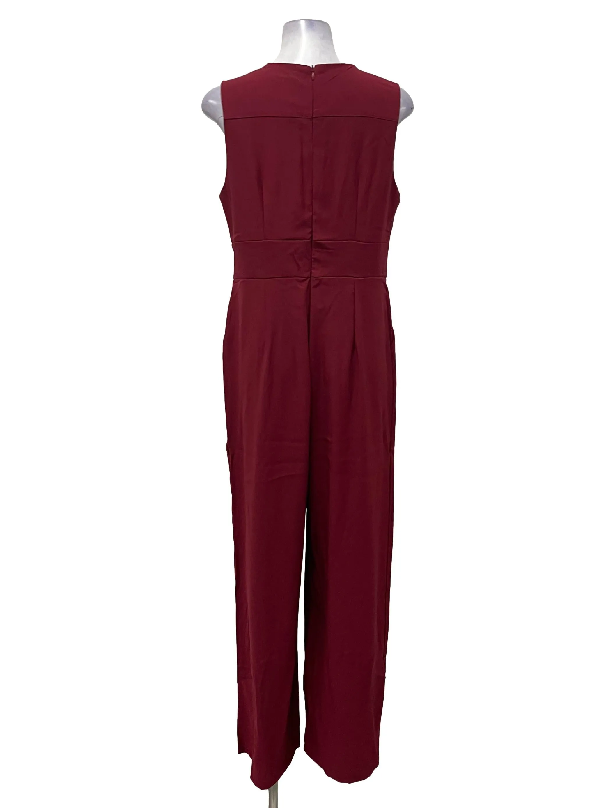 Maroon Satin V-Neck Sleeveless Jumpsuit