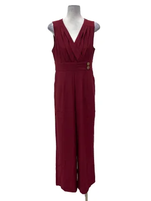 Maroon Satin V-Neck Sleeveless Jumpsuit