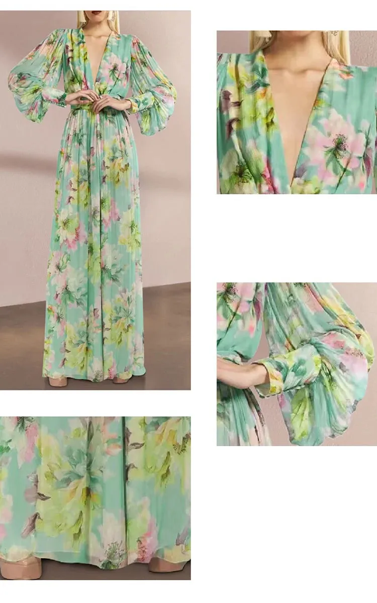 Martina V Neck Long Sleeve Regular Waist Slim Wide Leg Jumpsuit
