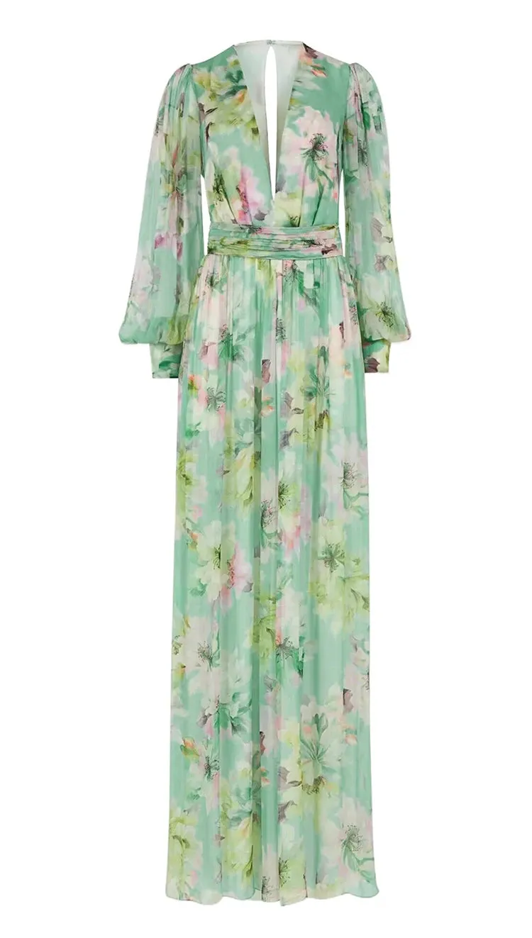 Martina V Neck Long Sleeve Regular Waist Slim Wide Leg Jumpsuit
