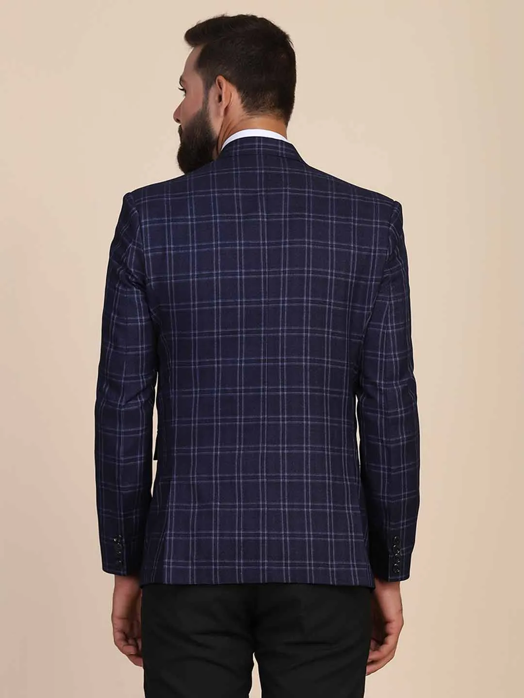 Men Tweed Blue Check Blazer