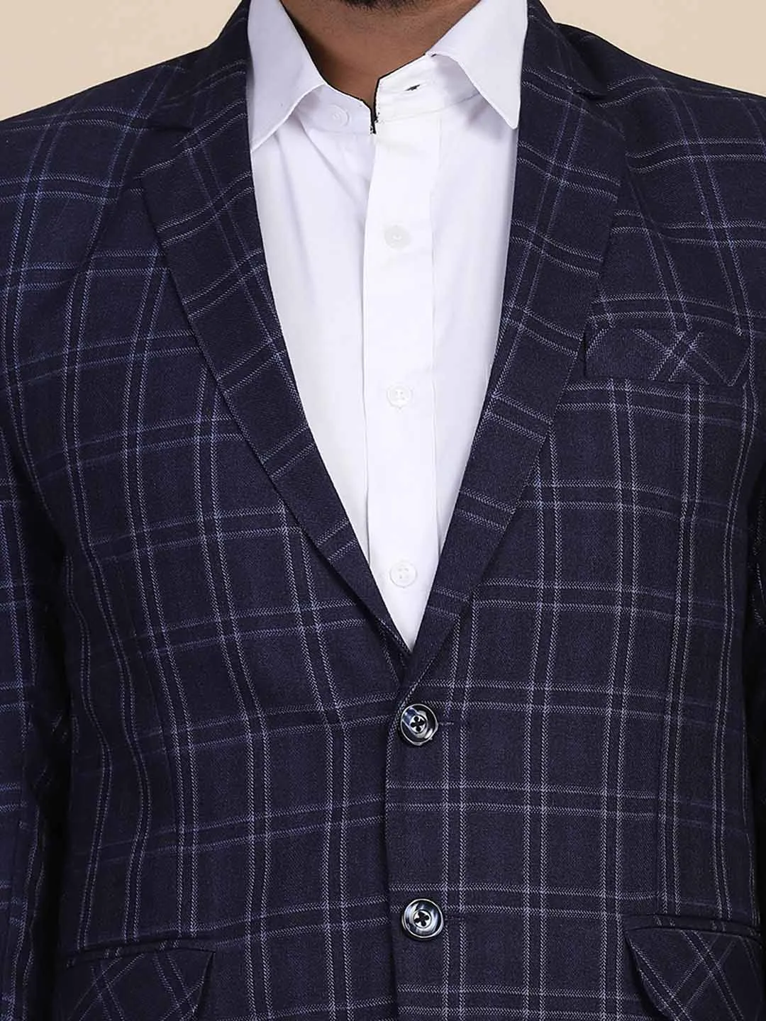 Men Tweed Blue Check Blazer