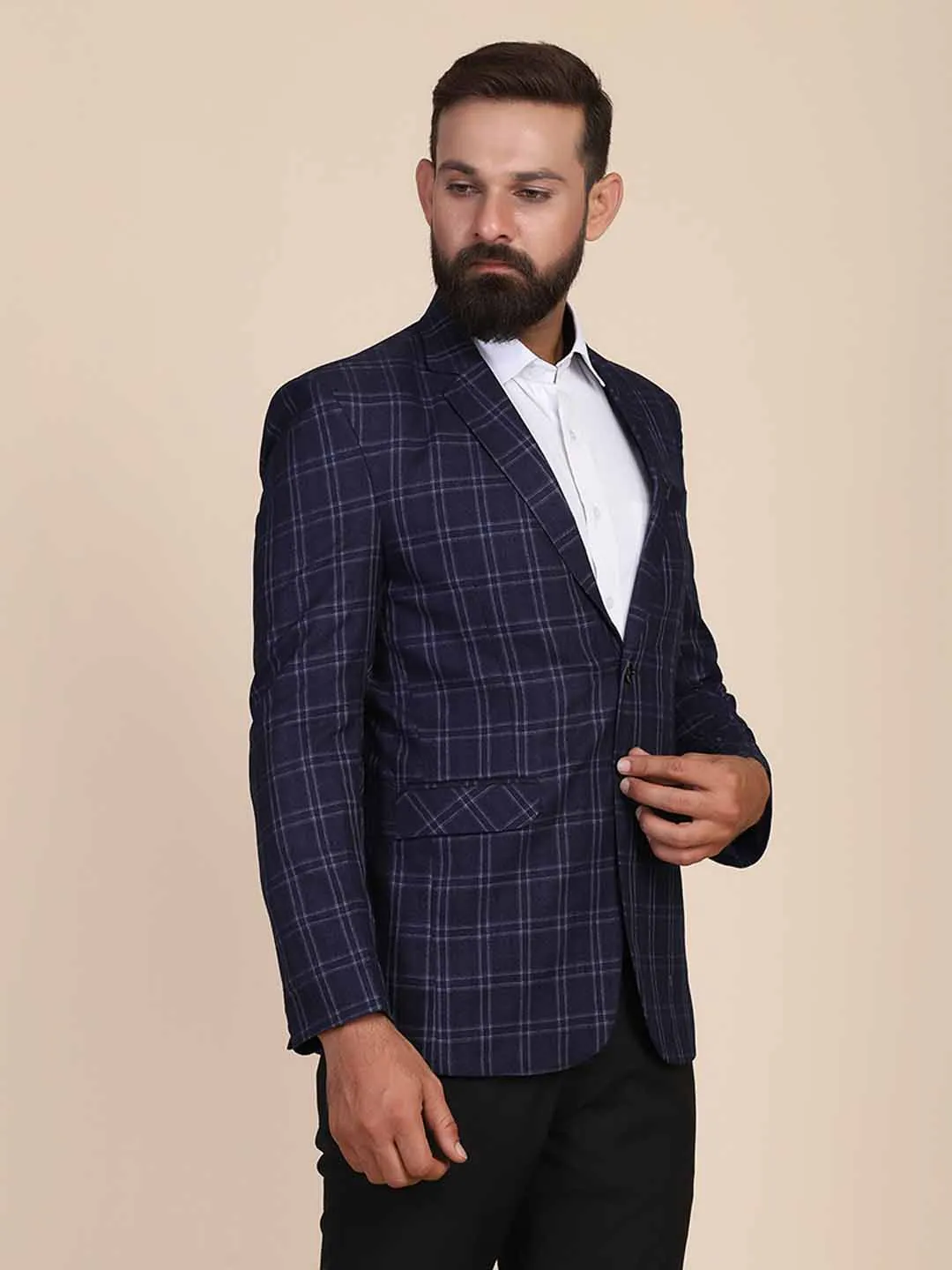Men Tweed Blue Check Blazer