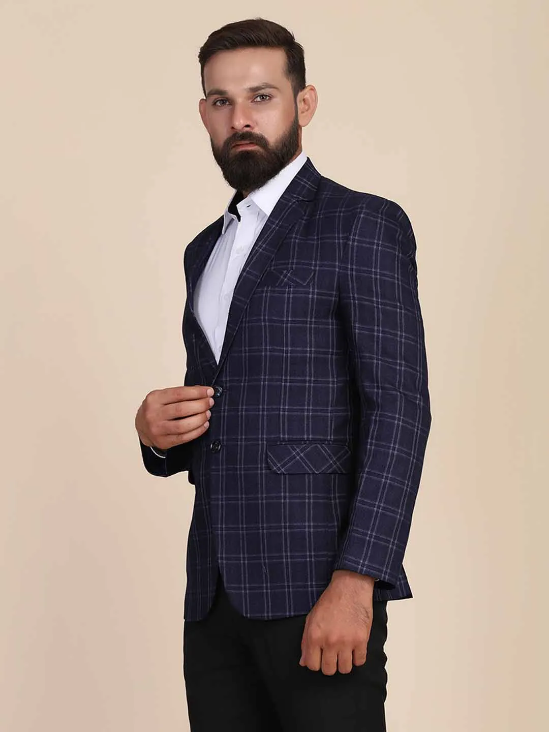 Men Tweed Blue Check Blazer