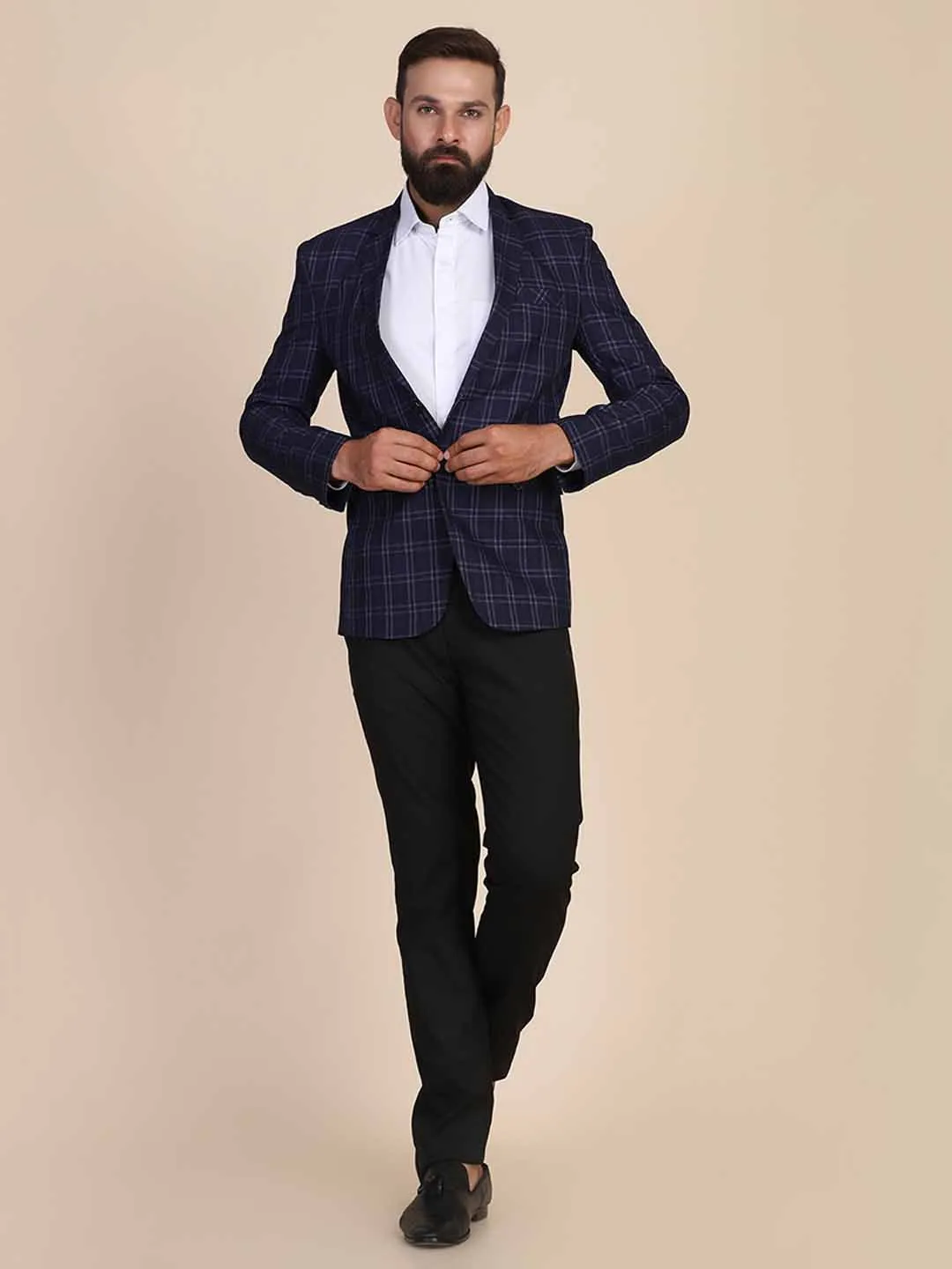 Men Tweed Blue Check Blazer