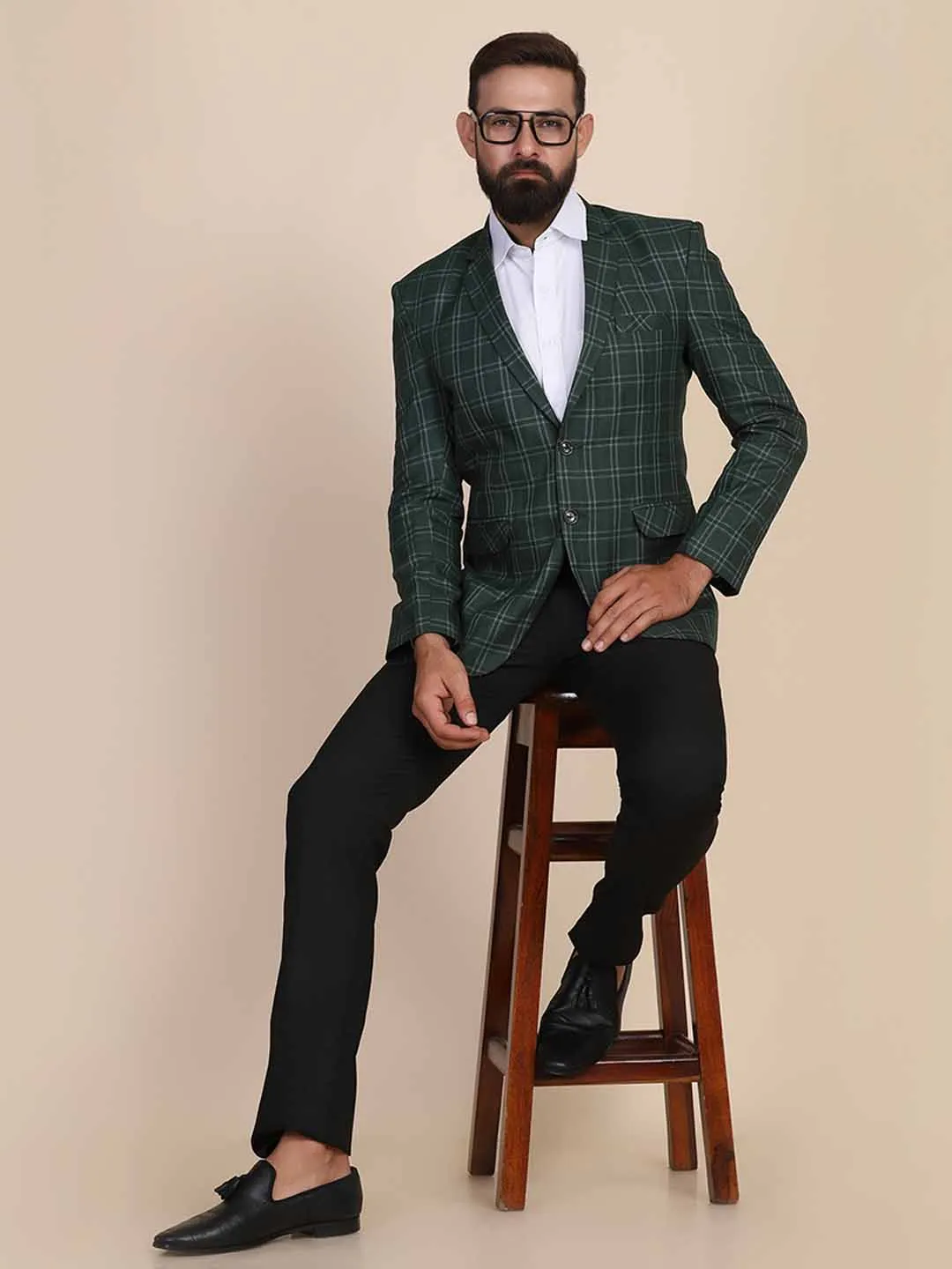 Men Tweed Green Check Blazer