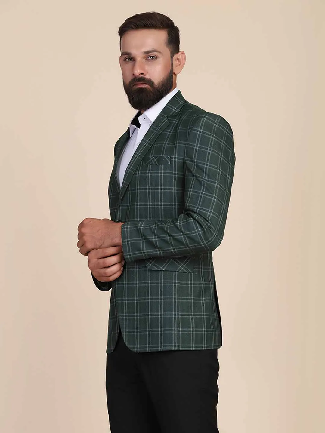 Men Tweed Green Check Blazer