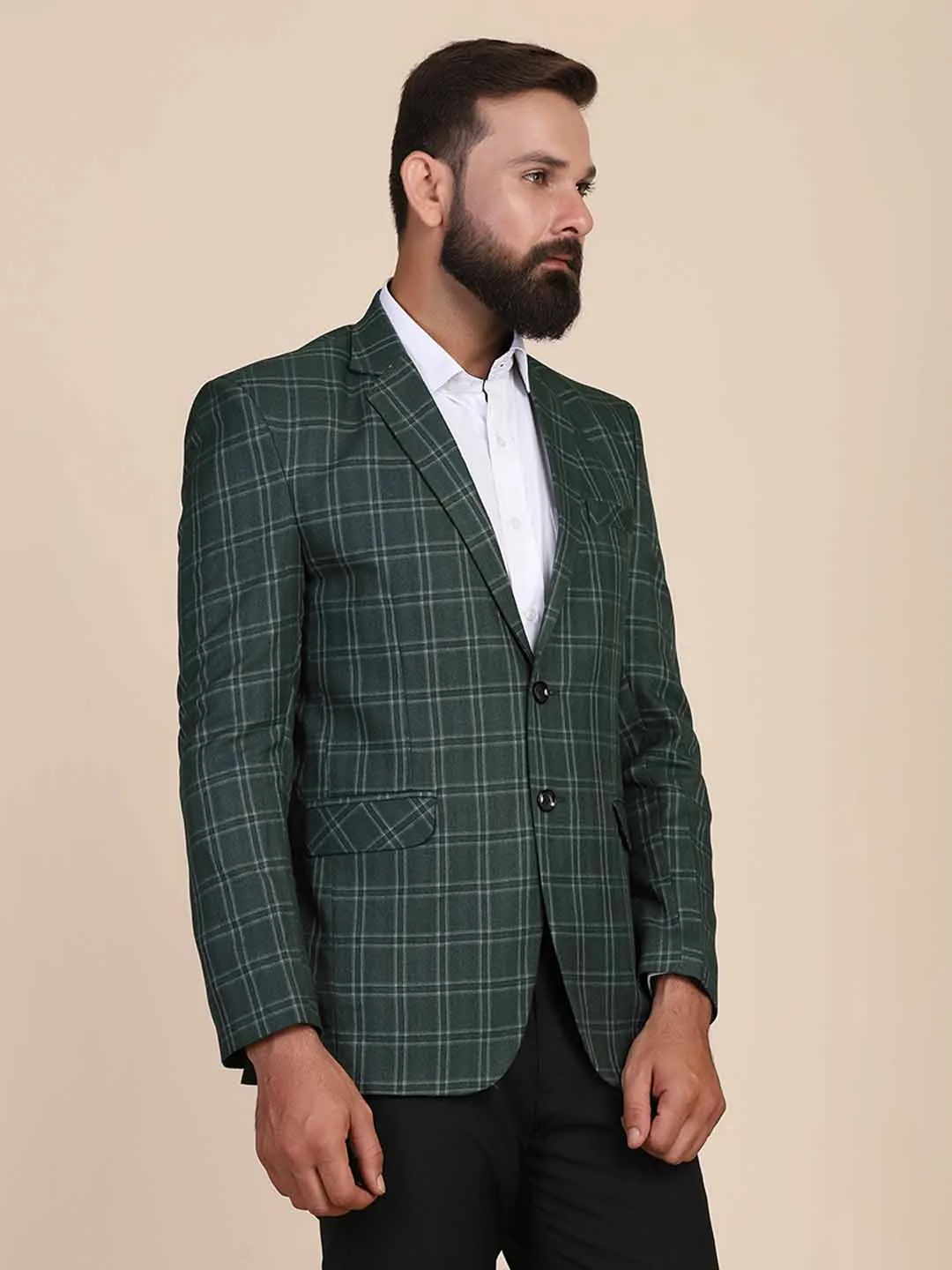 Men Tweed Green Check Blazer