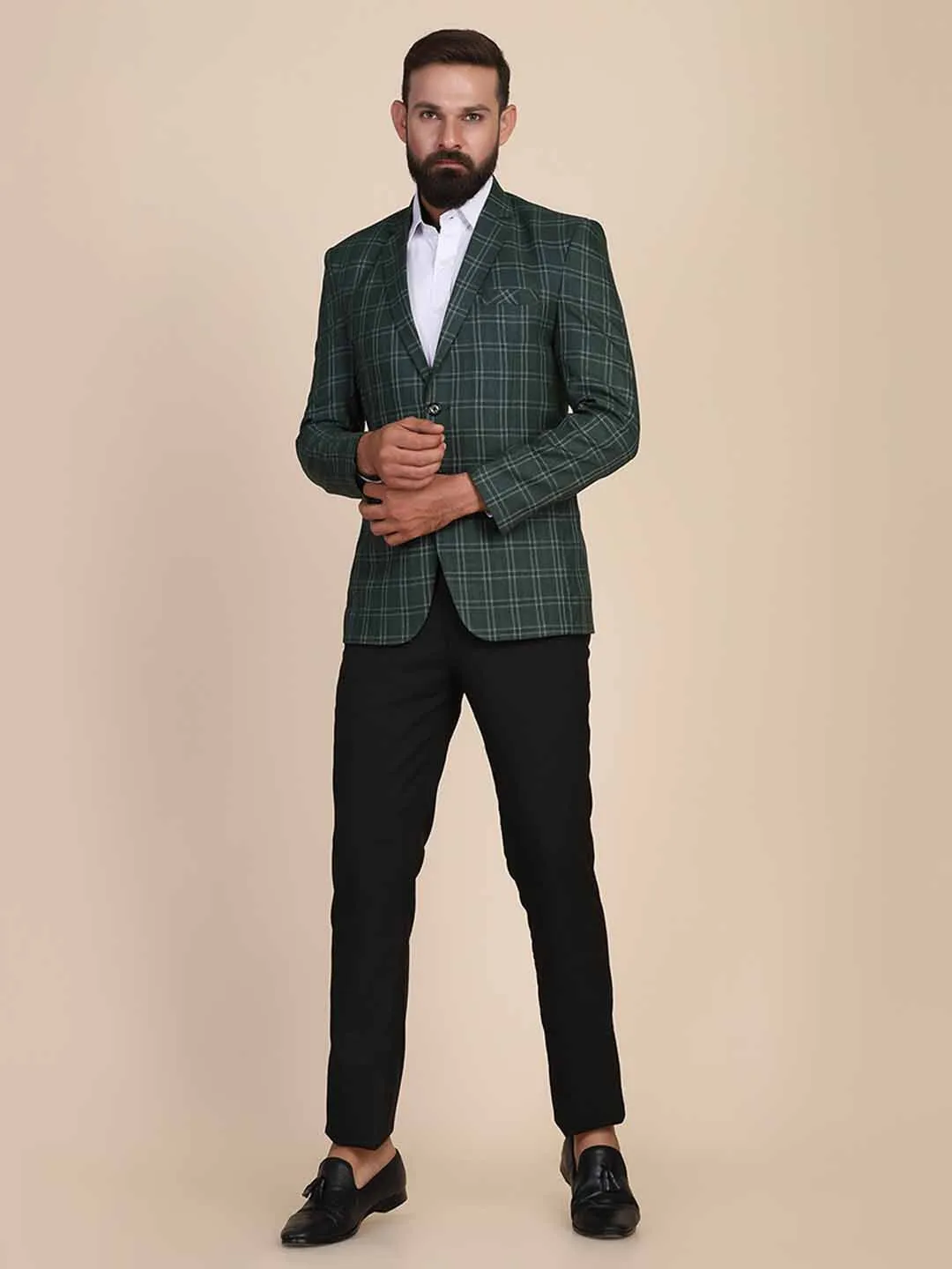 Men Tweed Green Check Blazer
