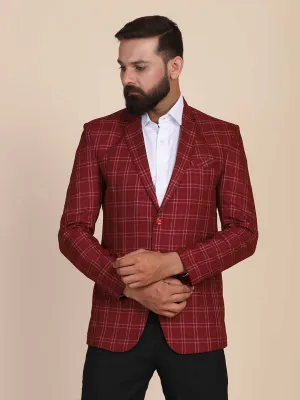Men Tweed Maroon Check Blazer
