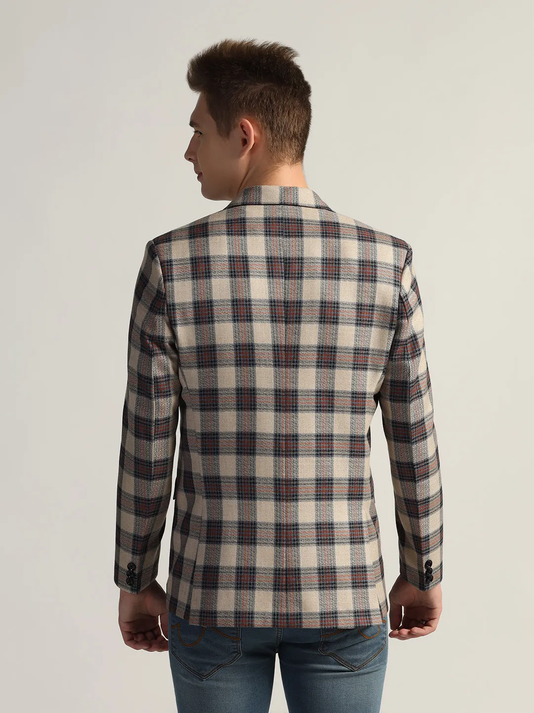 Mens Beige Checked Tweed Blazer