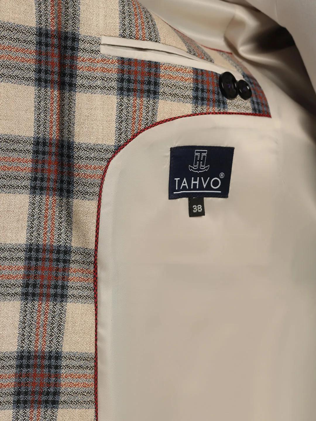 Mens Beige Checked Tweed Blazer