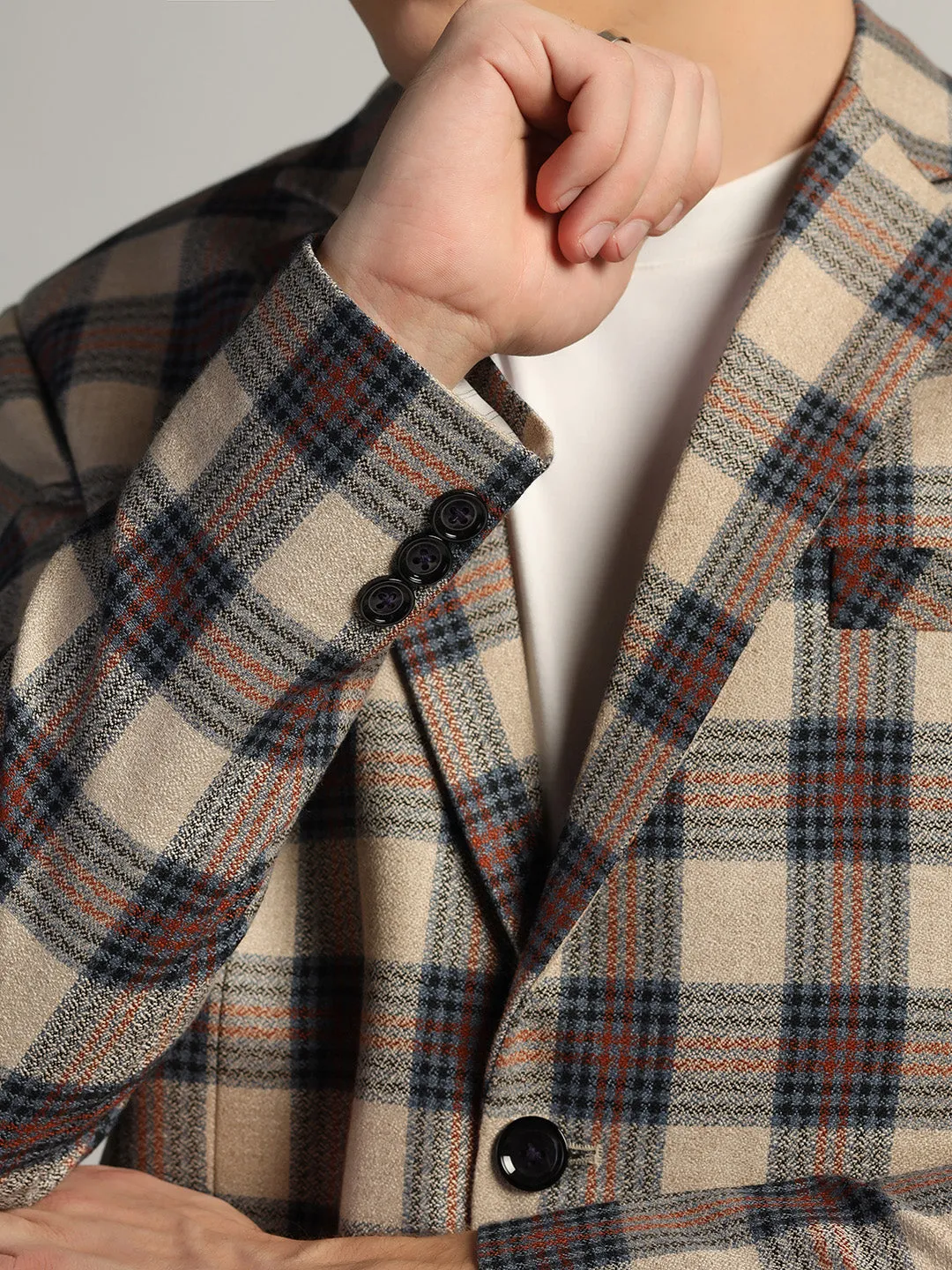 Mens Beige Checked Tweed Blazer