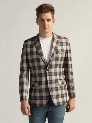 Mens Beige Checked Tweed Blazer
