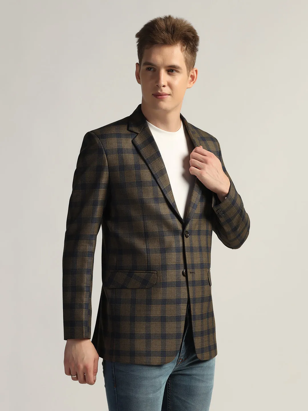 Men's Brown Checked Tweed Blazer
