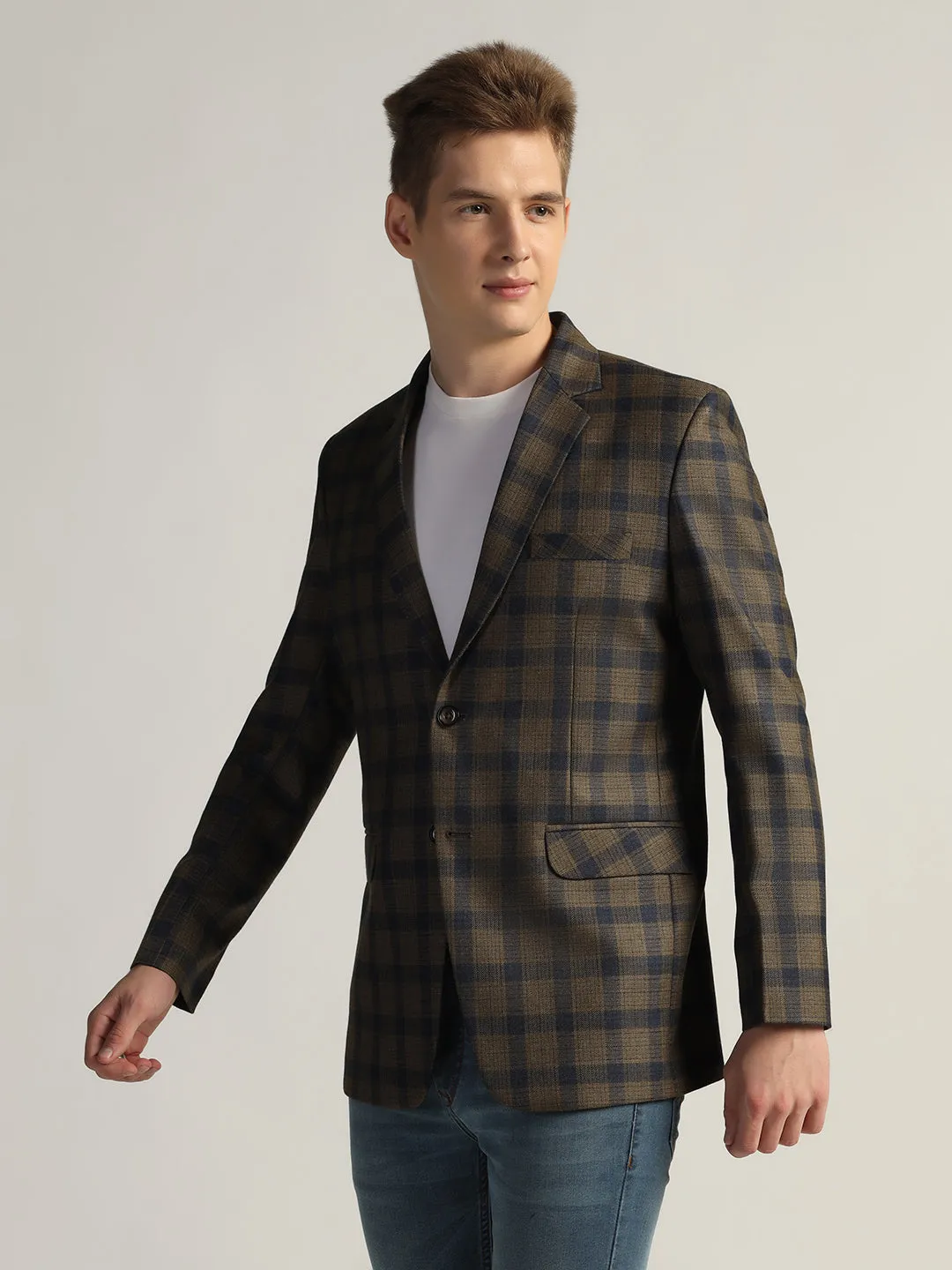 Men's Brown Checked Tweed Blazer