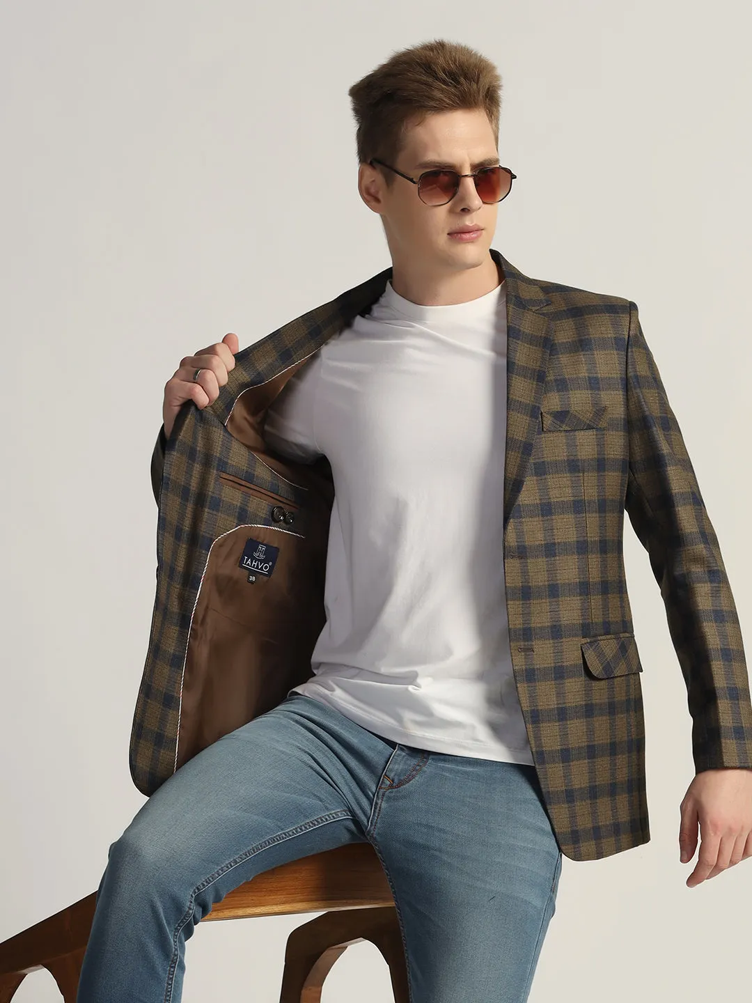 Men's Brown Checked Tweed Blazer