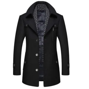 Men's Classic Wool Winter Buttons Windproof Pea Coat