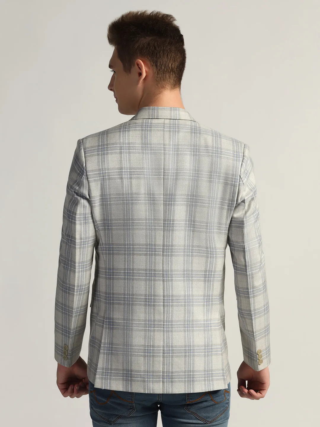 Mens Light Grey Checked Tweed Blazer