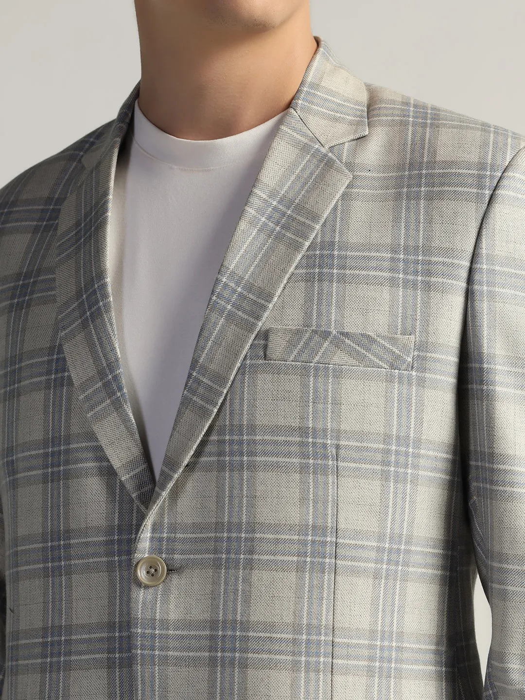 Mens Light Grey Checked Tweed Blazer