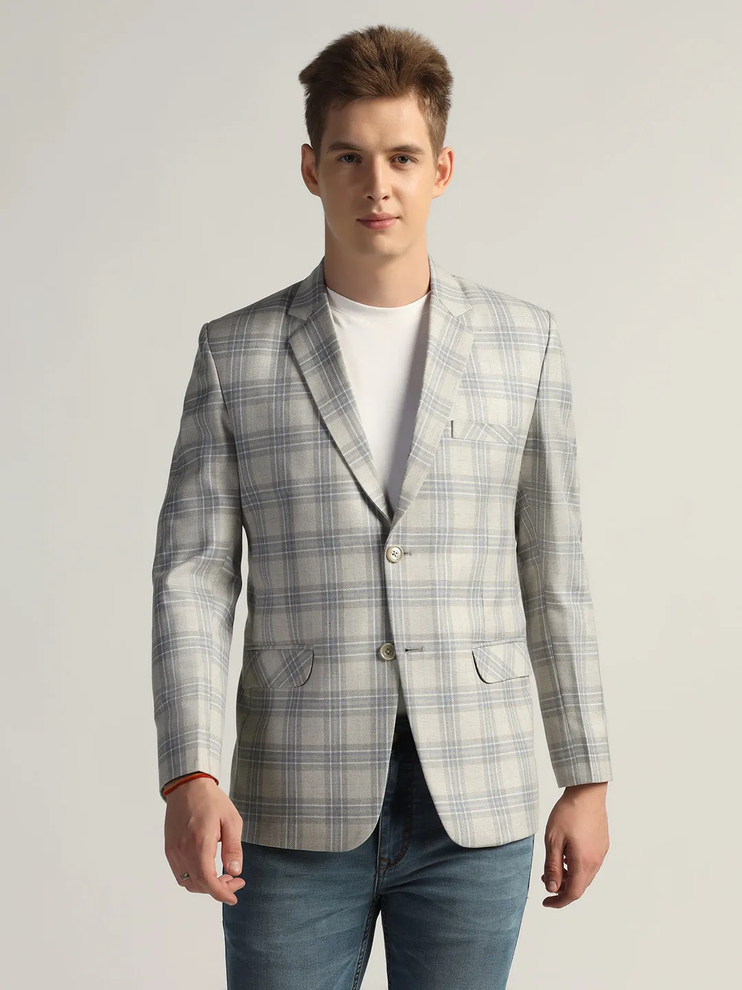 Mens Light Grey Checked Tweed Blazer