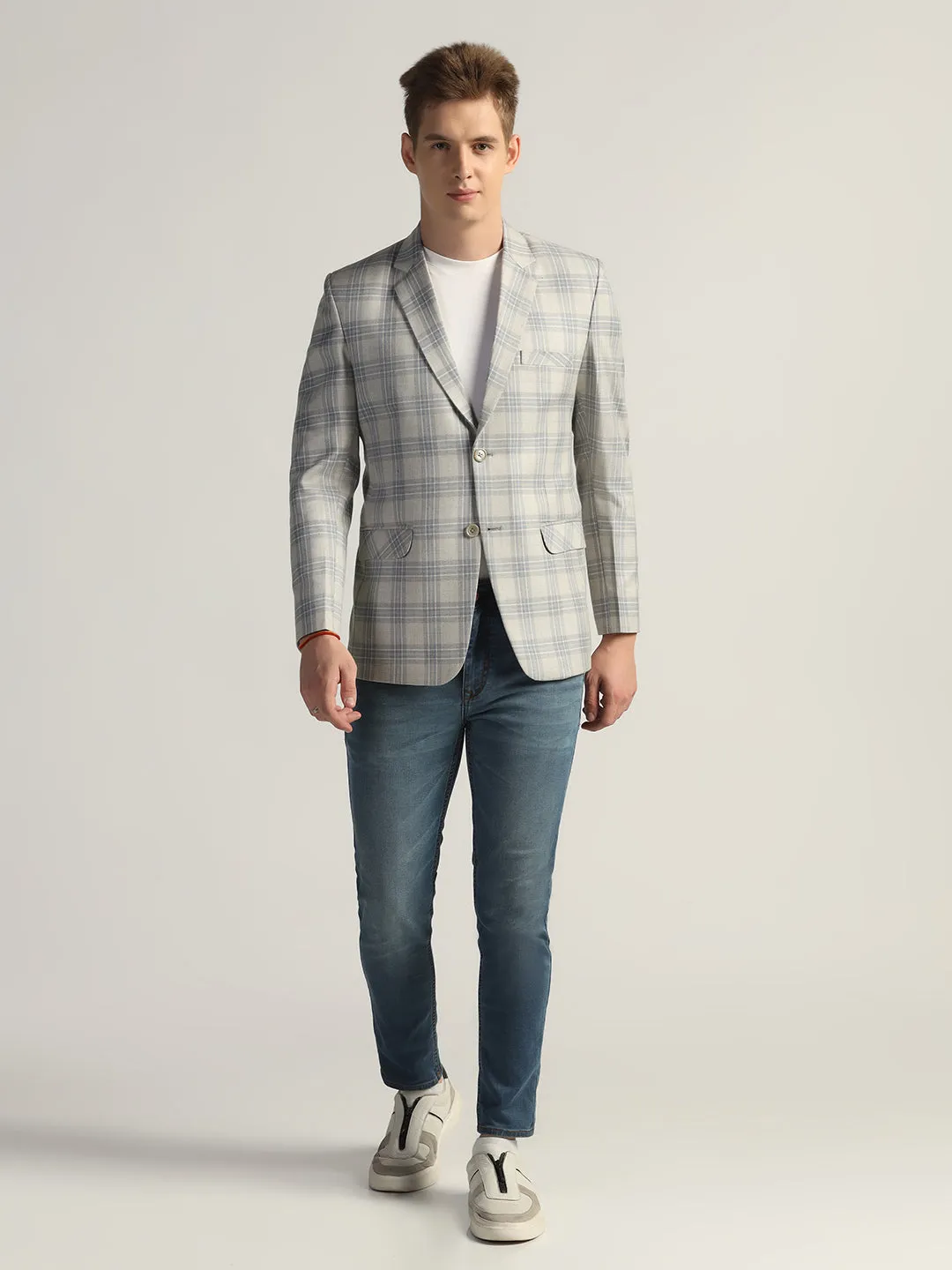 Mens Light Grey Checked Tweed Blazer