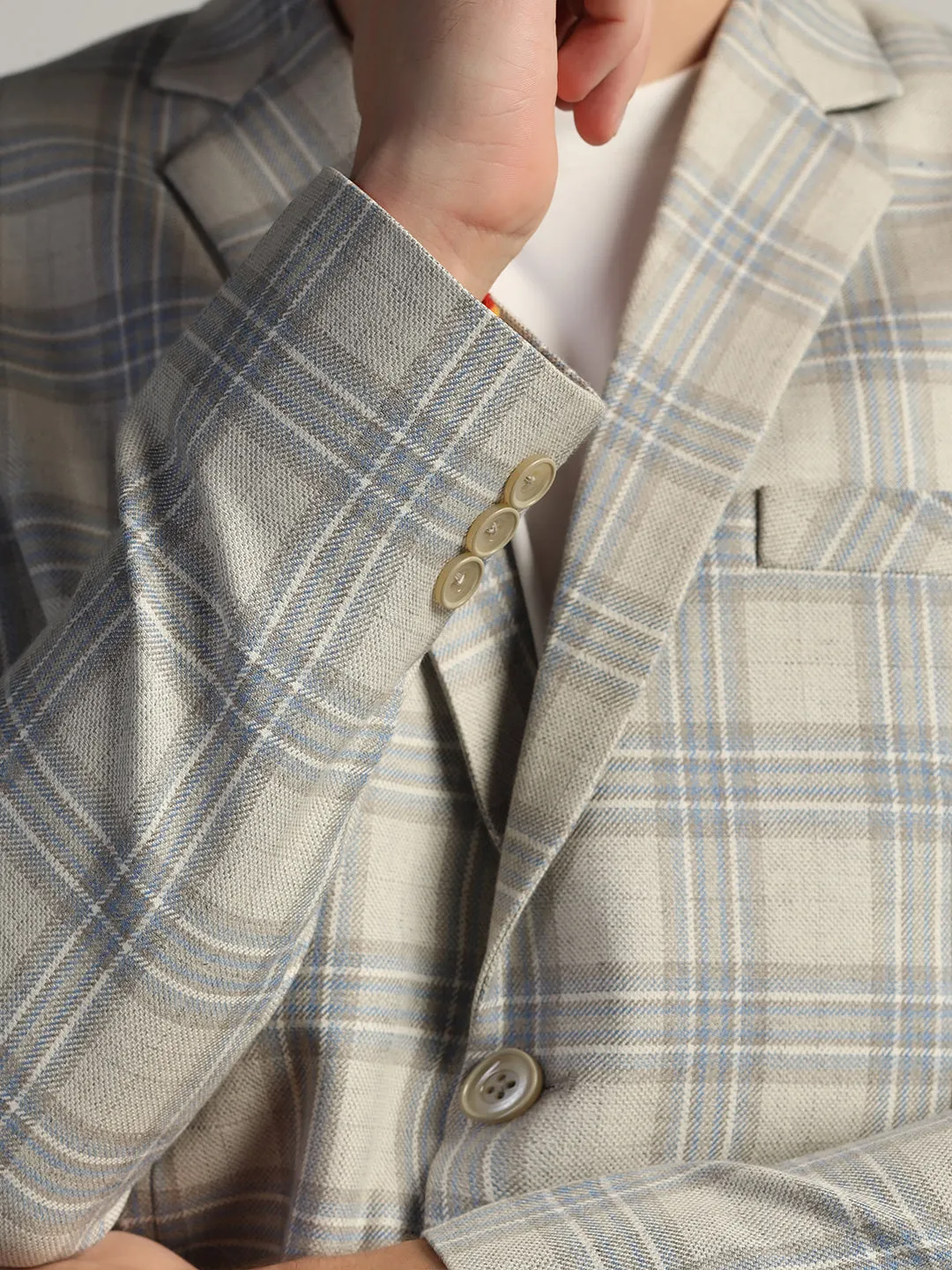 Mens Light Grey Checked Tweed Blazer