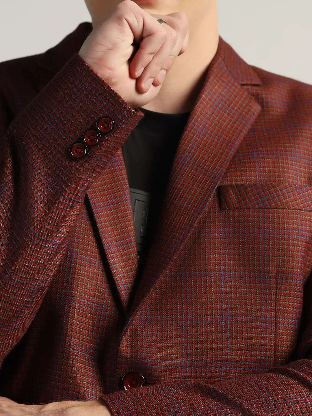 Men's Red Checked Tweed Blazer